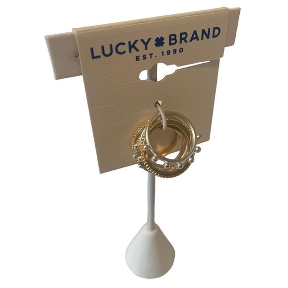 Granulated Two Toned(Silver/Gold) Ring Stack in Ladies Size 7. - Picture 2 of 5